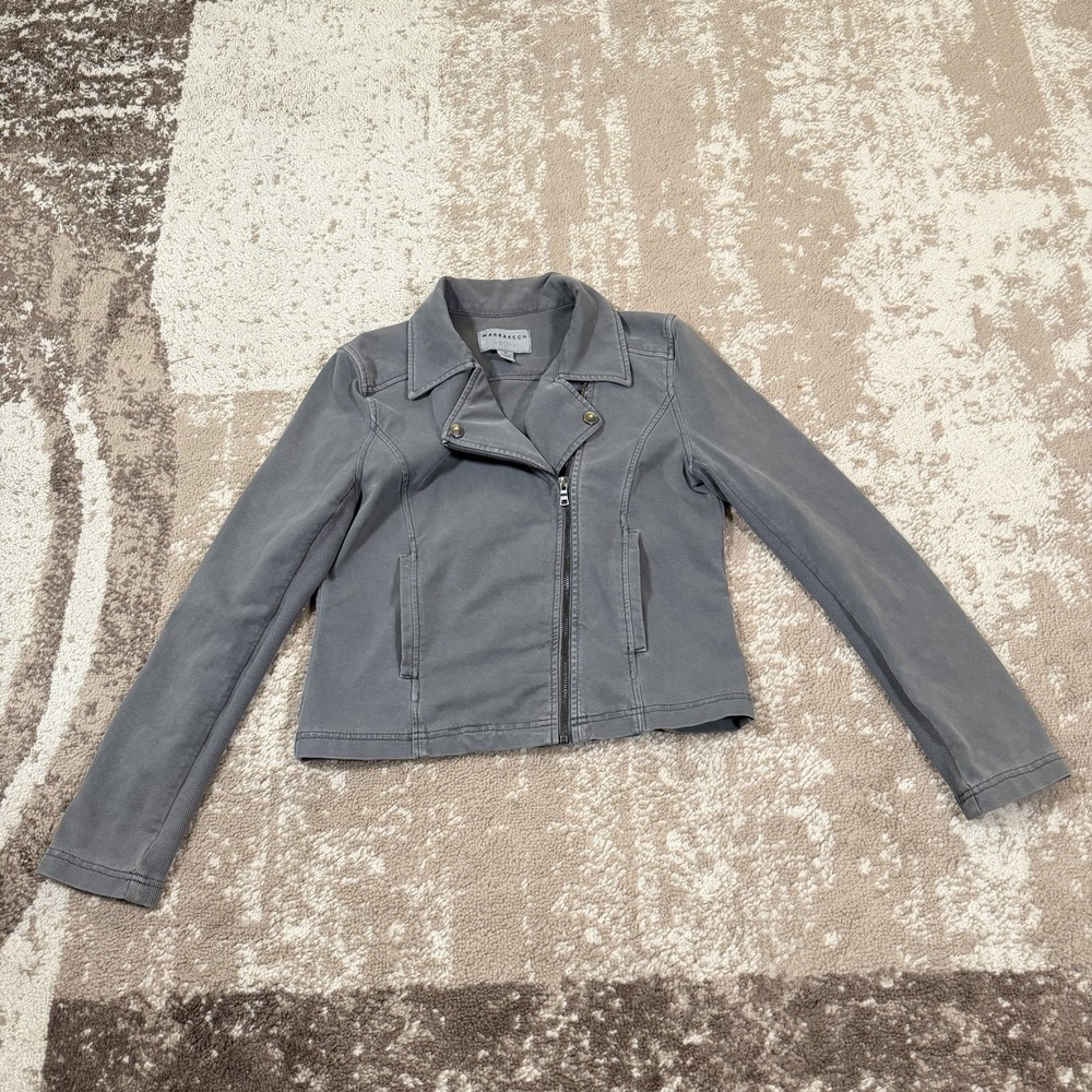 Anthropologie Marrakech Moto Jacket Womens Medium Gray Stretch Crop Denim